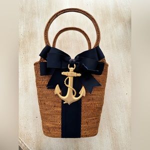 Gorgeous! handmade Lisi Lerch Bosom Buddy woven bag ribbon gold anchor $156